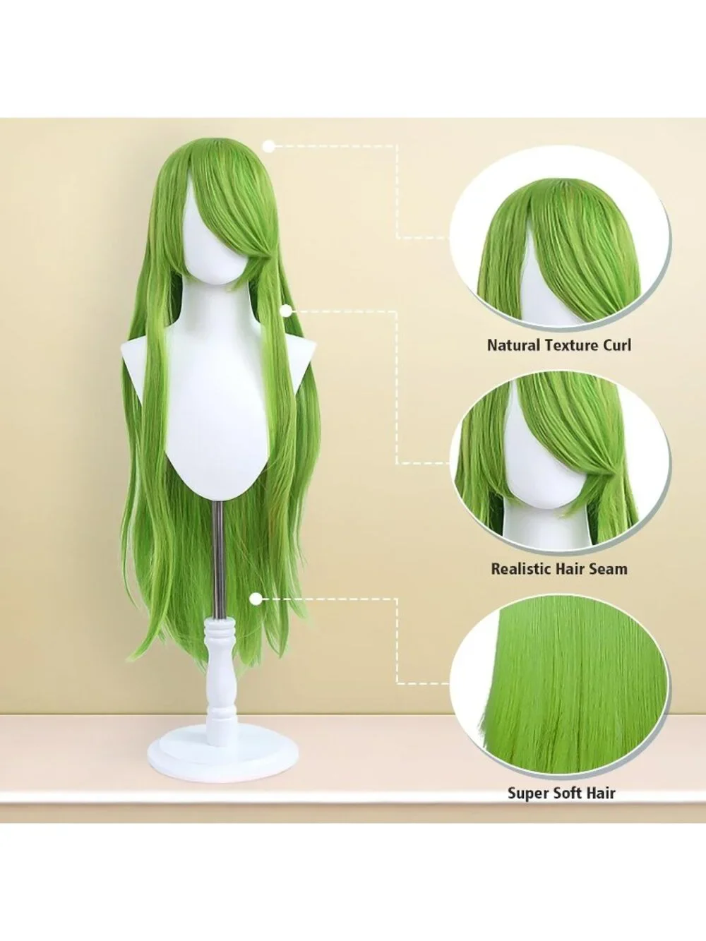 Women's Lime Green 100 Cm Heat Resistant Universal Straight Costume Long Wigs